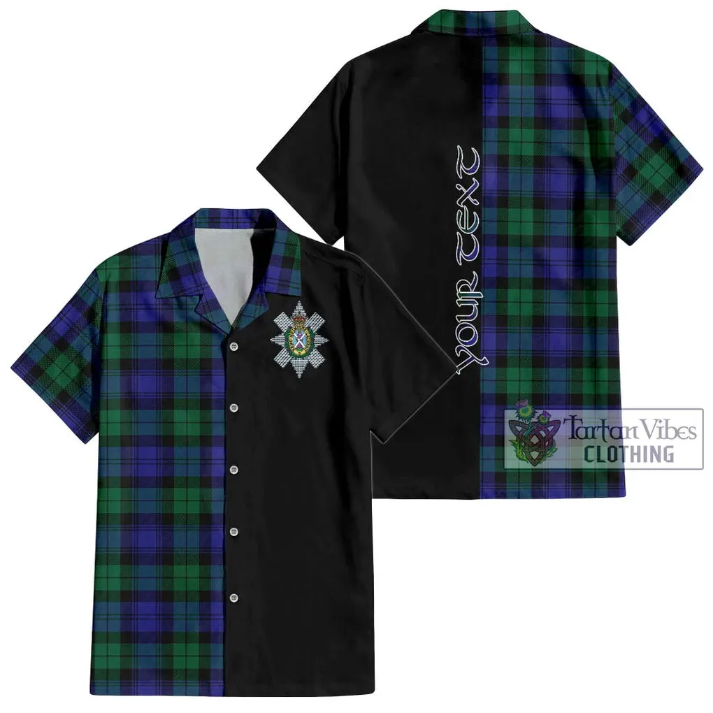 Black Watch Modern Tartan Short Sleeve Button Shirt with Family Crest and Half Of Me Style