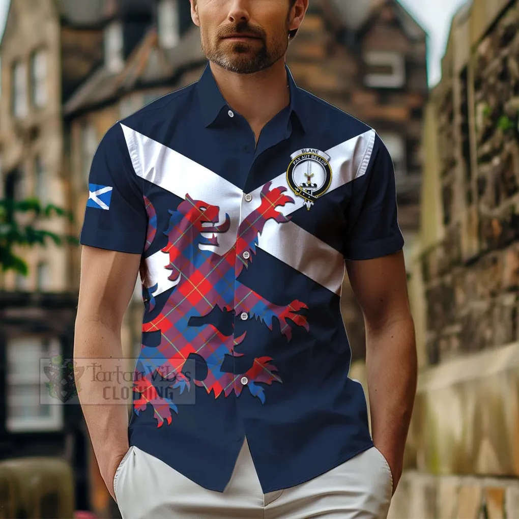 Blane Tartan Lion Rampant Short Sleeve Button Shirt  Proudly Display Your Heritage with Alba Gu Brath and Clan Name