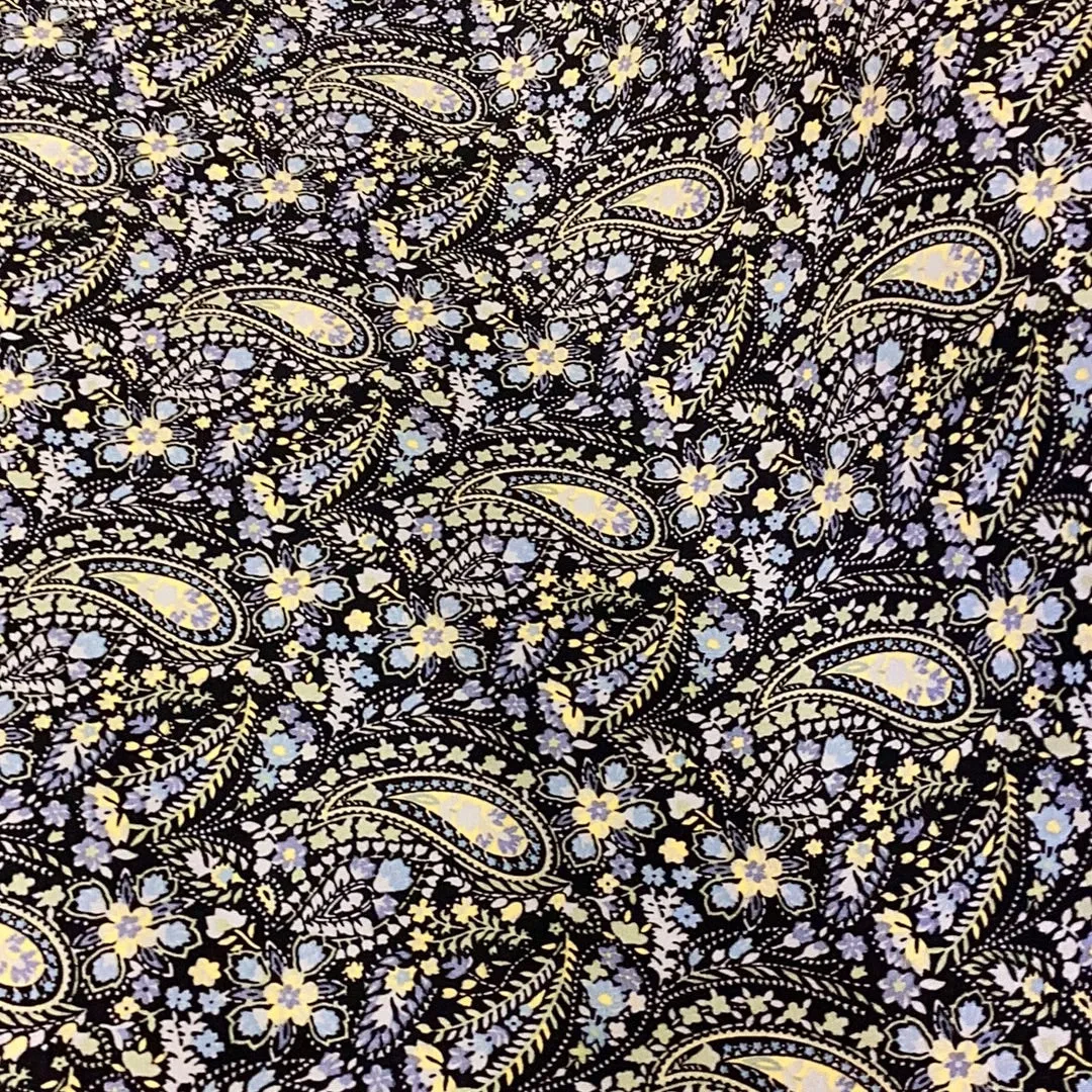 Blue and Yellow Paisley Poplin Print