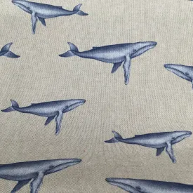 Blue Whales Linen Look Cotton Print