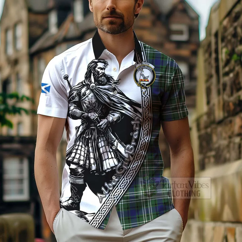 Blyth Tartan Clan Crest Short Sleeve Button Shirt with Highlander Warrior Celtic Style