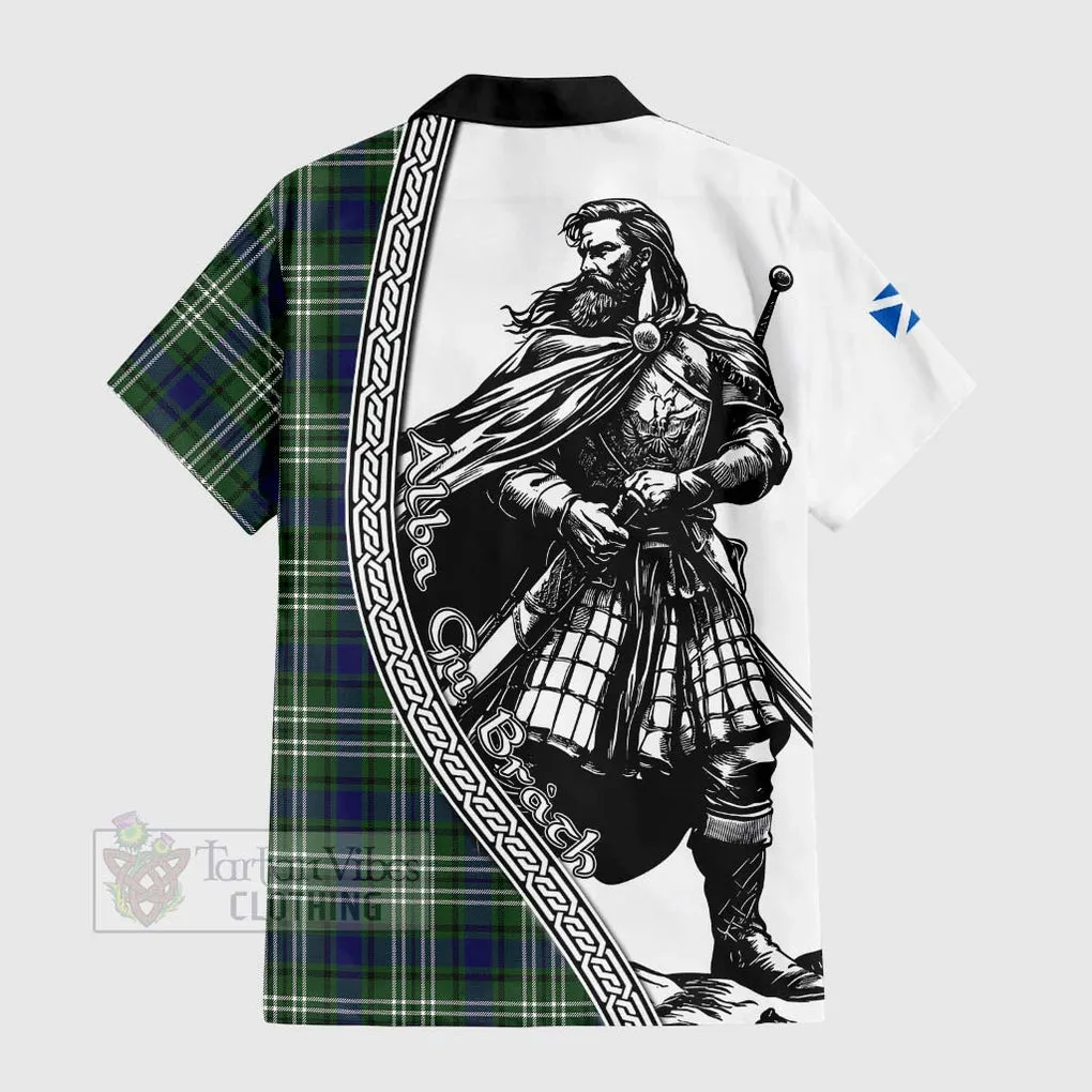 Blyth Tartan Clan Crest Short Sleeve Button Shirt with Highlander Warrior Celtic Style