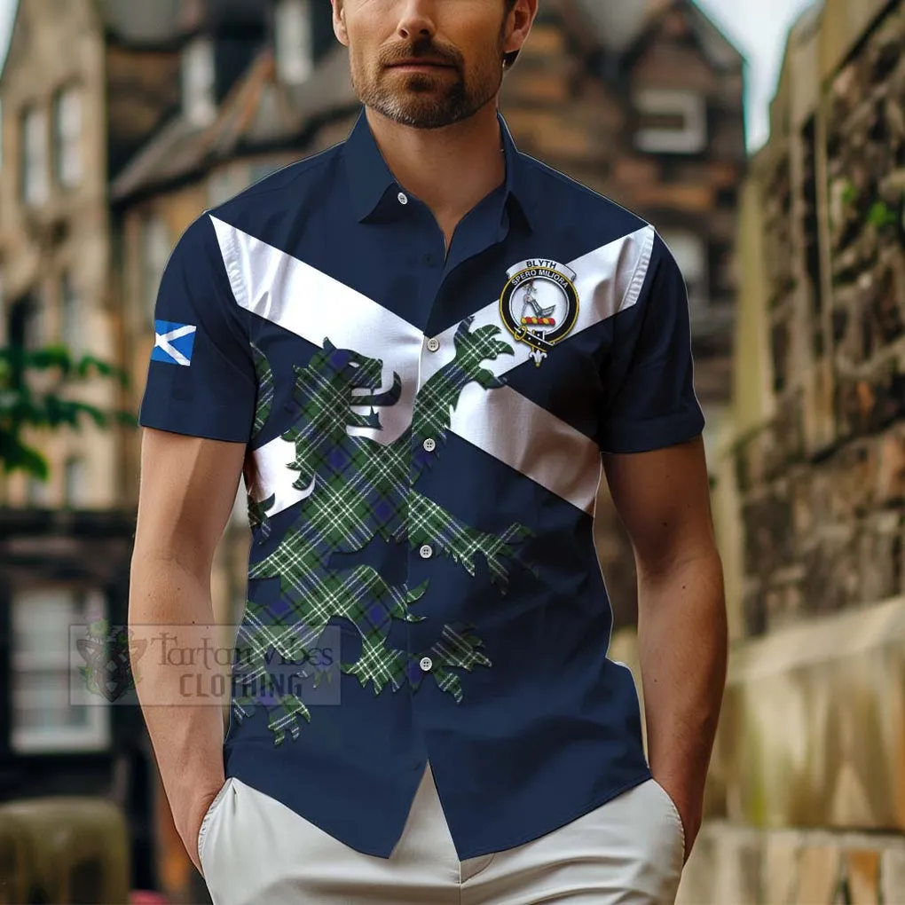 Blyth Tartan Lion Rampant Short Sleeve Button Shirt  Proudly Display Your Heritage with Alba Gu Brath and Clan Name