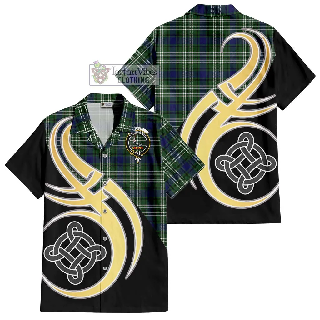 Blyth Tartan Short Sleeve Button Shirt with Family Crest and Celtic Symbol Style