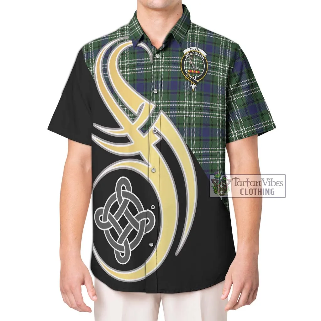 Blyth Tartan Short Sleeve Button Shirt with Family Crest and Celtic Symbol Style