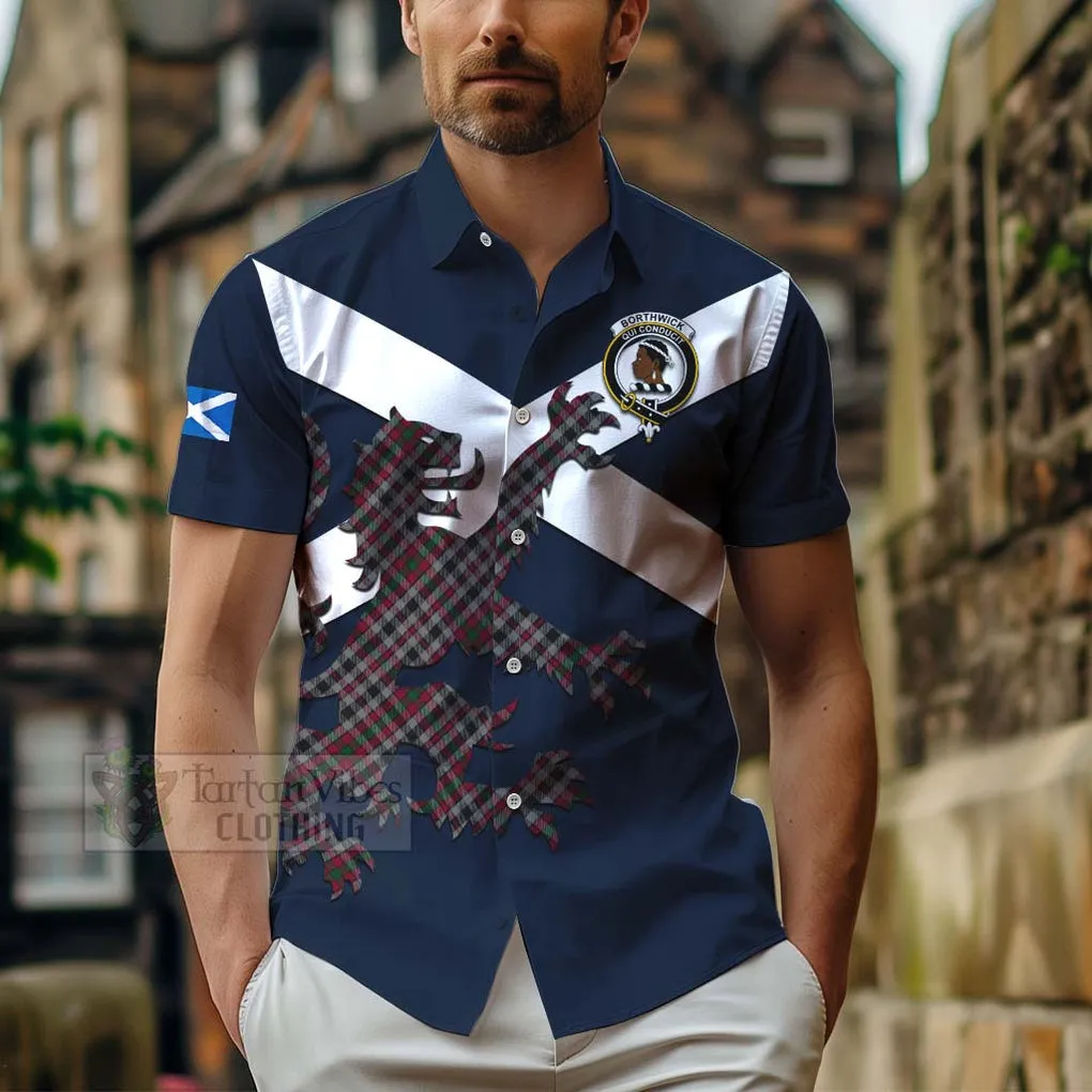 Borthwick Tartan Lion Rampant Short Sleeve Button Shirt  Proudly Display Your Heritage with Alba Gu Brath and Clan Name