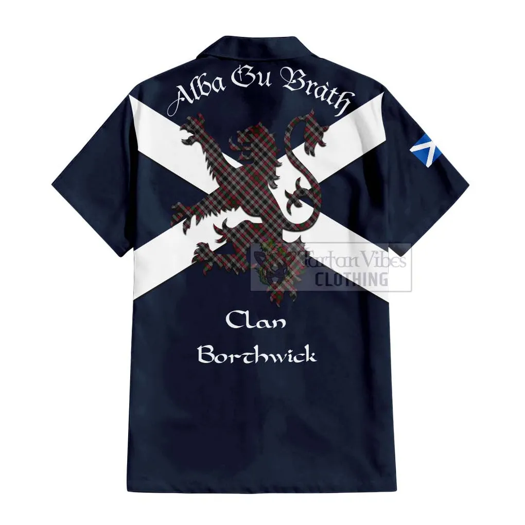 Borthwick Tartan Lion Rampant Short Sleeve Button Shirt  Proudly Display Your Heritage with Alba Gu Brath and Clan Name