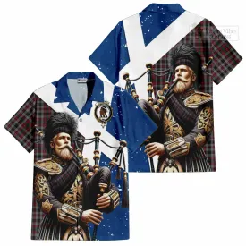 Borthwick Tartan Short Sleeve Button Shirt with Family Crest Scottish Bagpiper Vibes