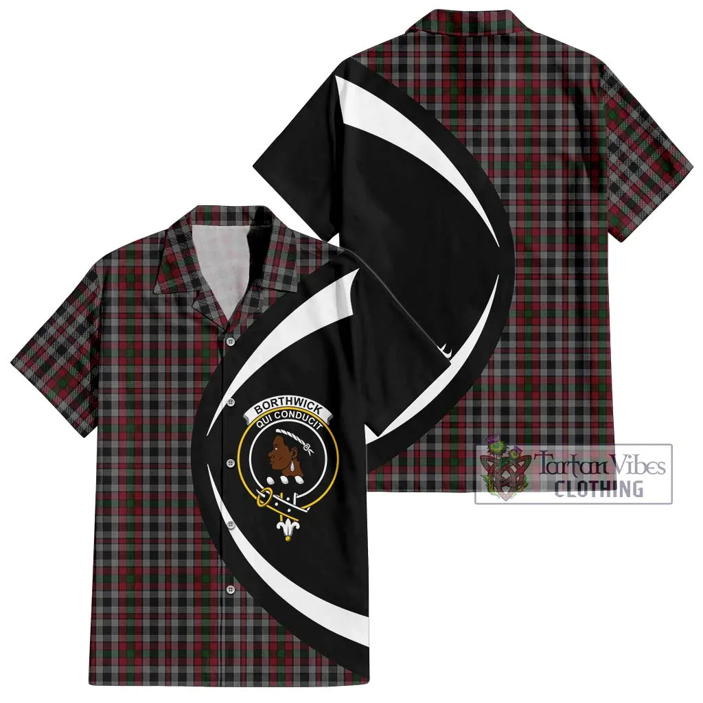 Borthwick Tartan Short Sleeve Button Up with Family Crest Circle Style