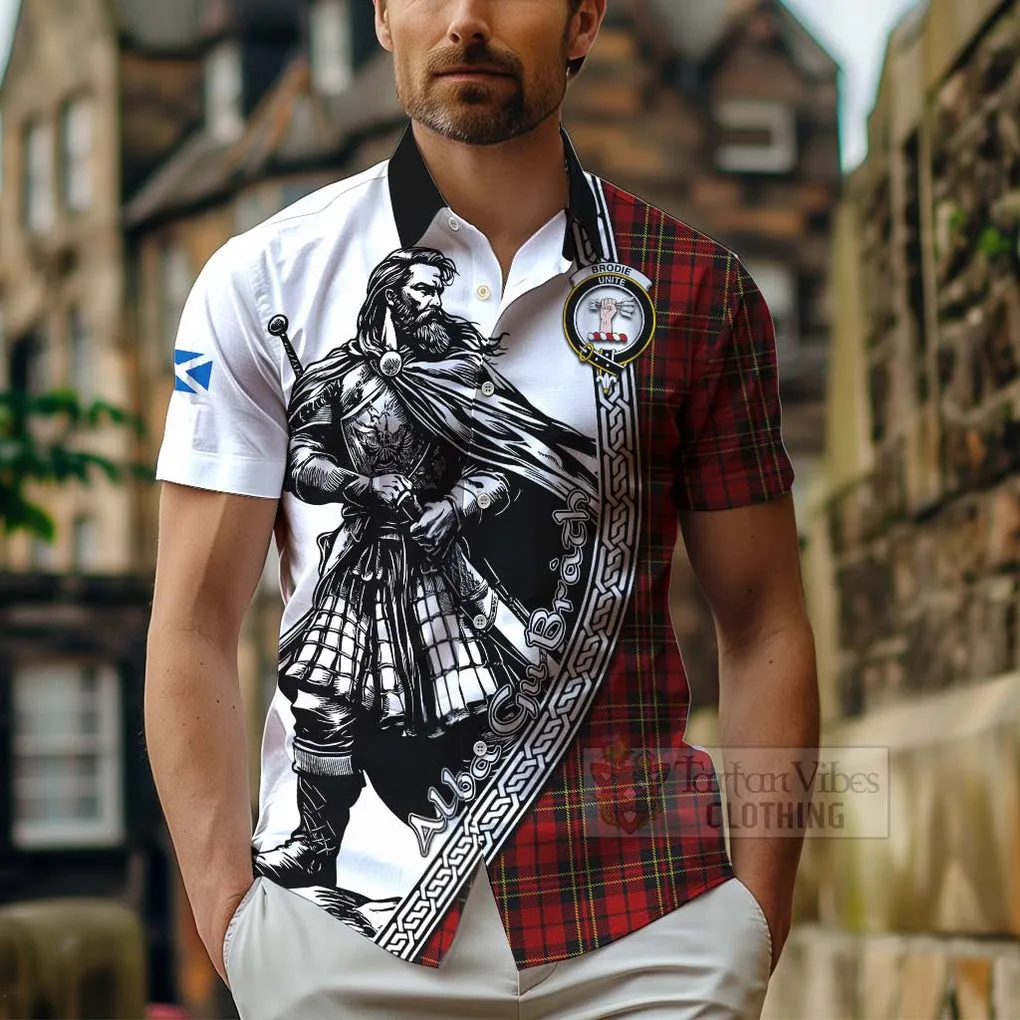 Brodie Tartan Clan Crest Short Sleeve Button Shirt with Highlander Warrior Celtic Style