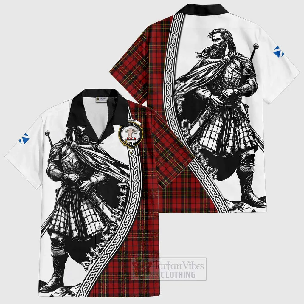 Brodie Tartan Clan Crest Short Sleeve Button Shirt with Highlander Warrior Celtic Style