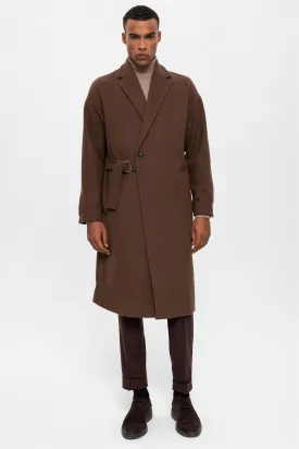 Brown Belted Oversize Men's Coat - Wessi