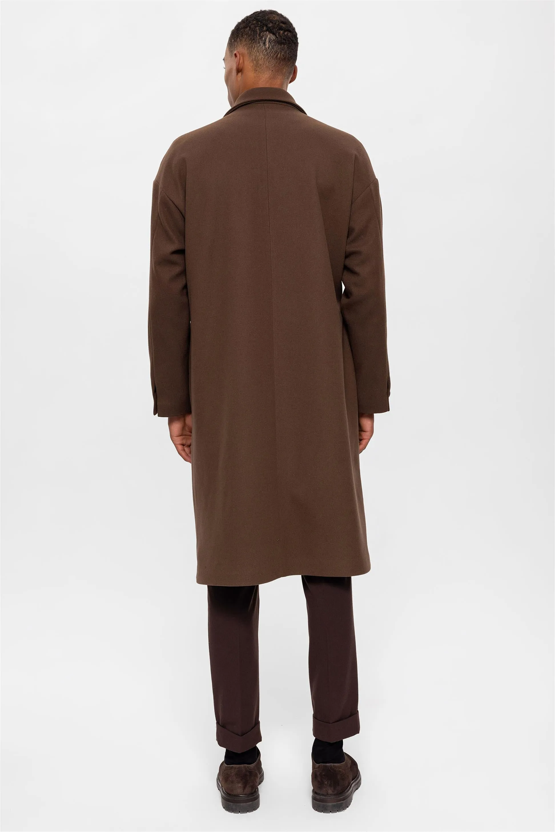 Brown Belted Oversize Men's Coat - Wessi