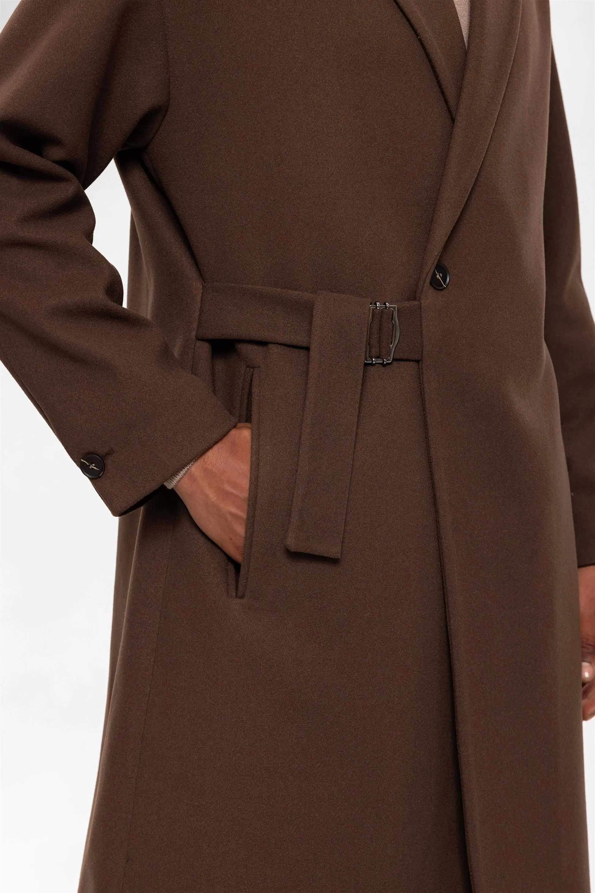 Brown Belted Oversize Men's Coat - Wessi