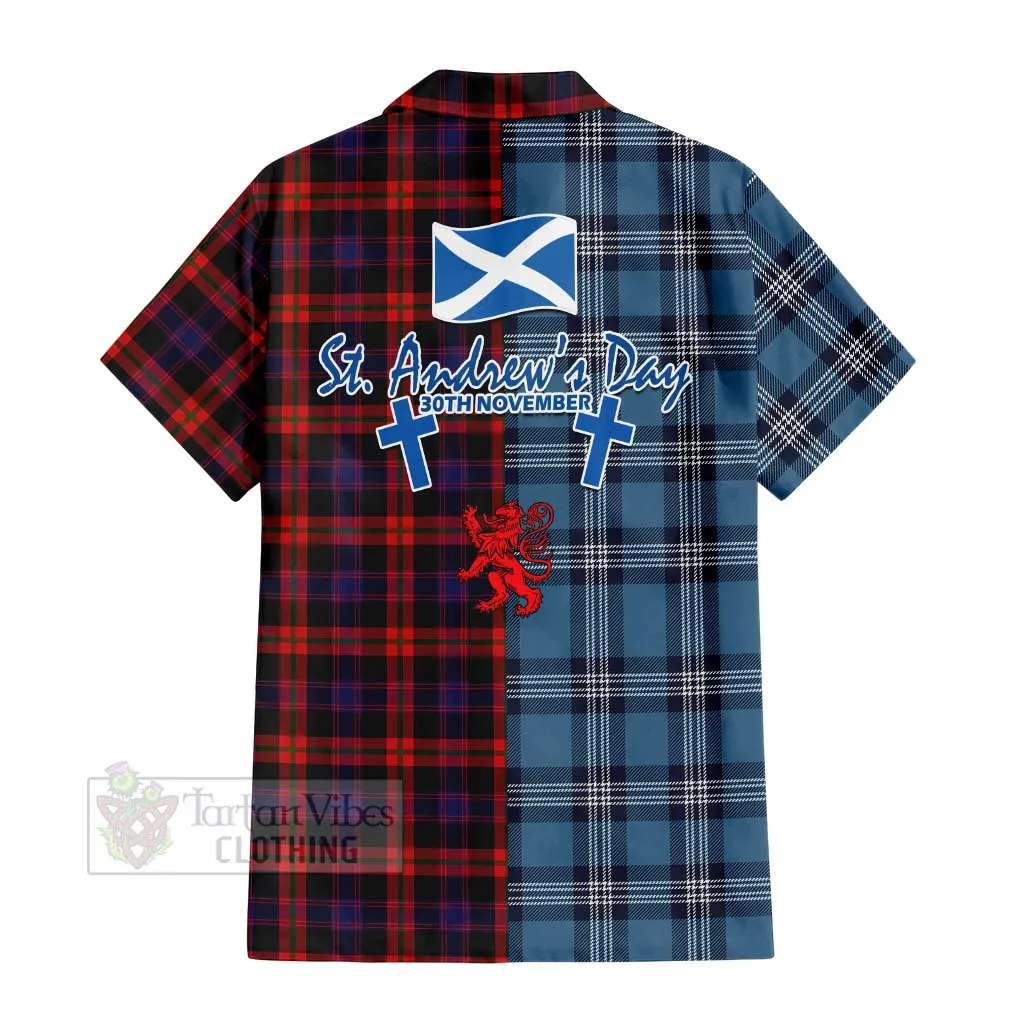 Brown (Broun) Tartan Short Sleeve Button Shirt Happy St. Andrew's Day Half Tartan Style