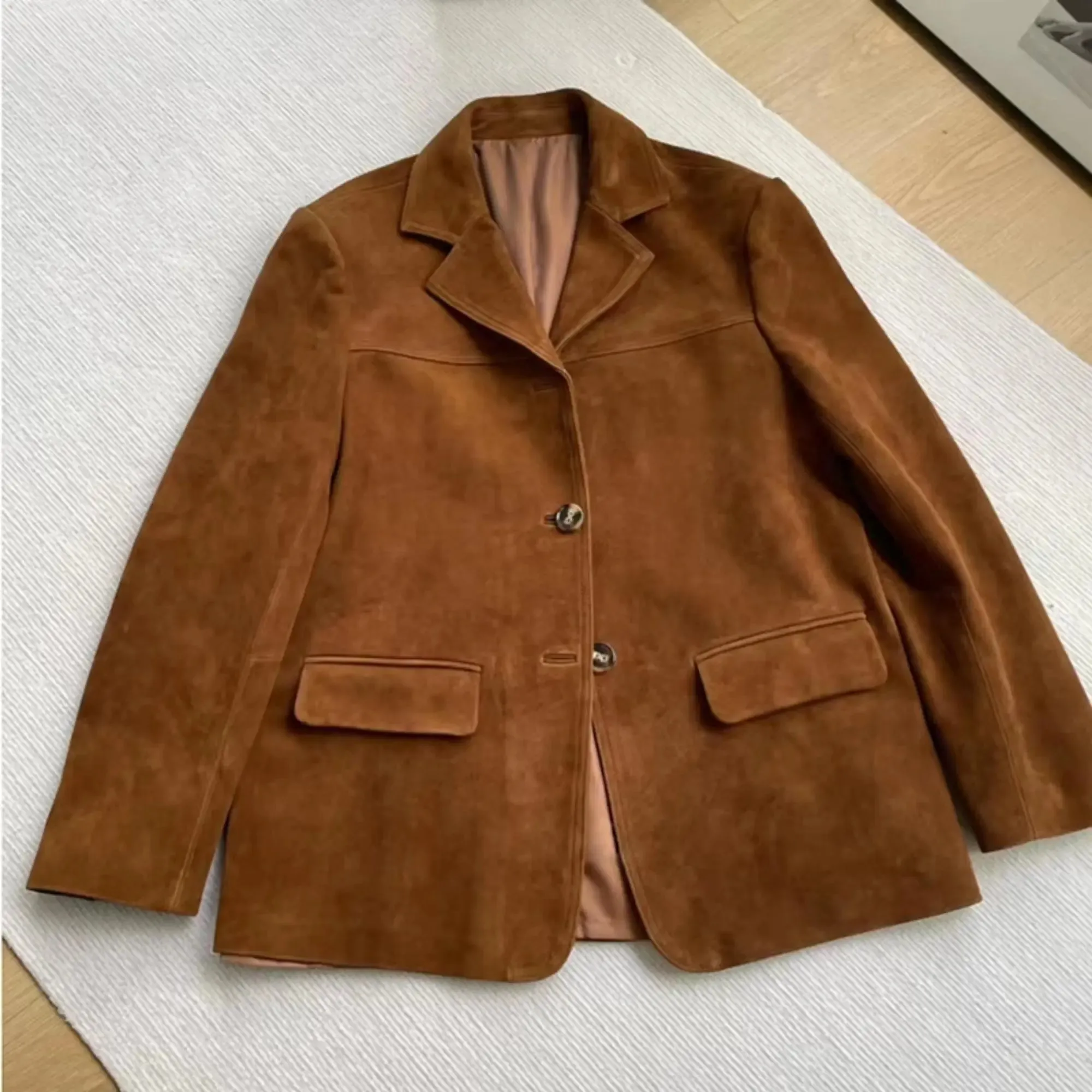 Brown Suede Leather Coat