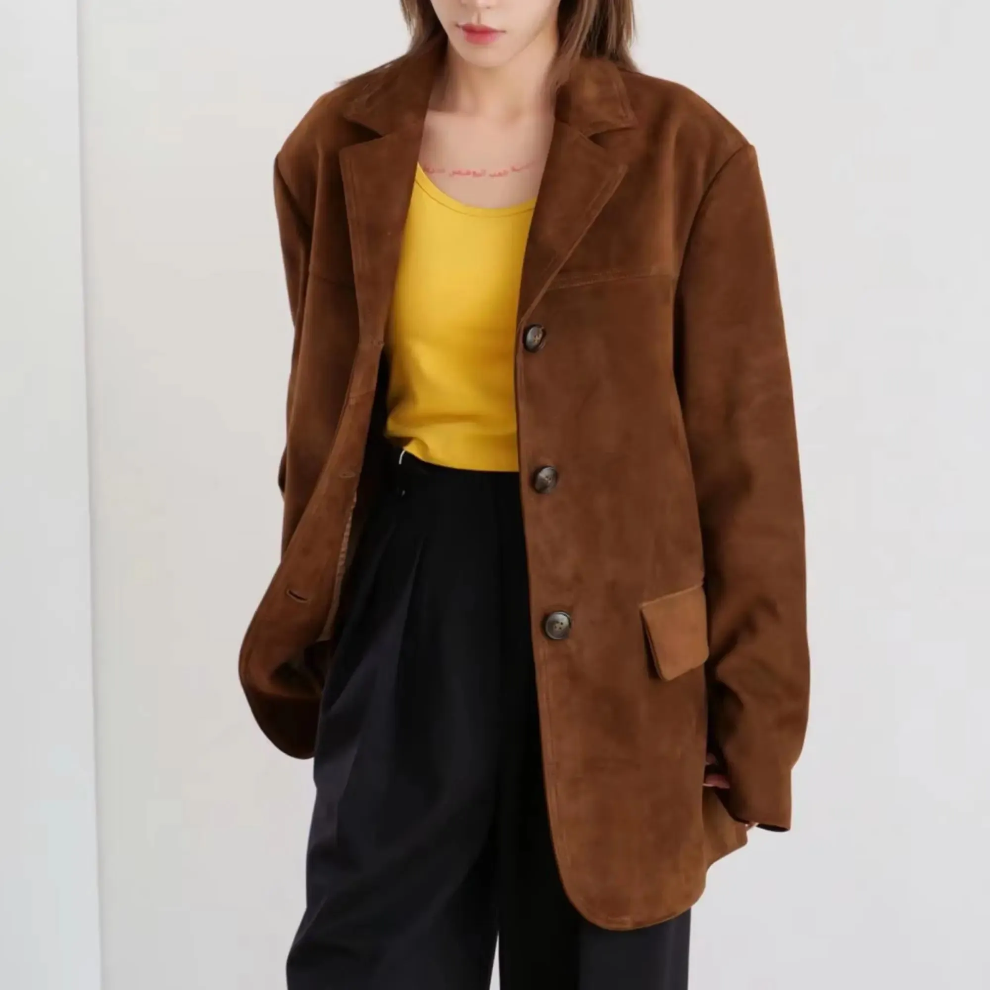 Brown Suede Leather Coat