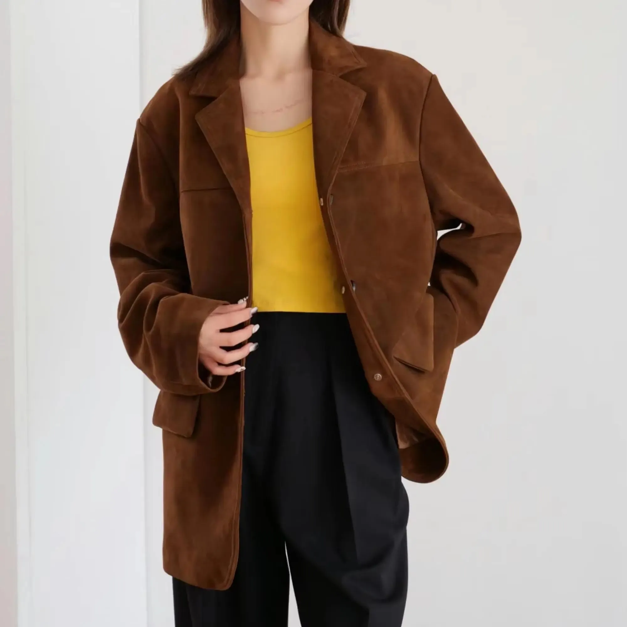 Brown Suede Leather Coat