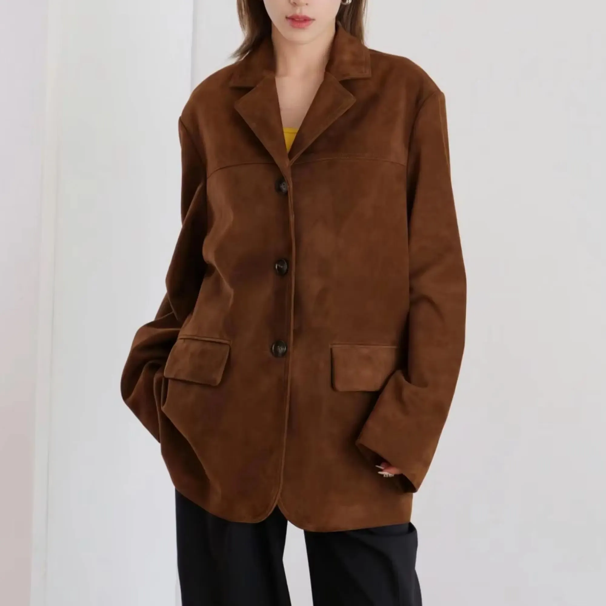 Brown Suede Leather Coat