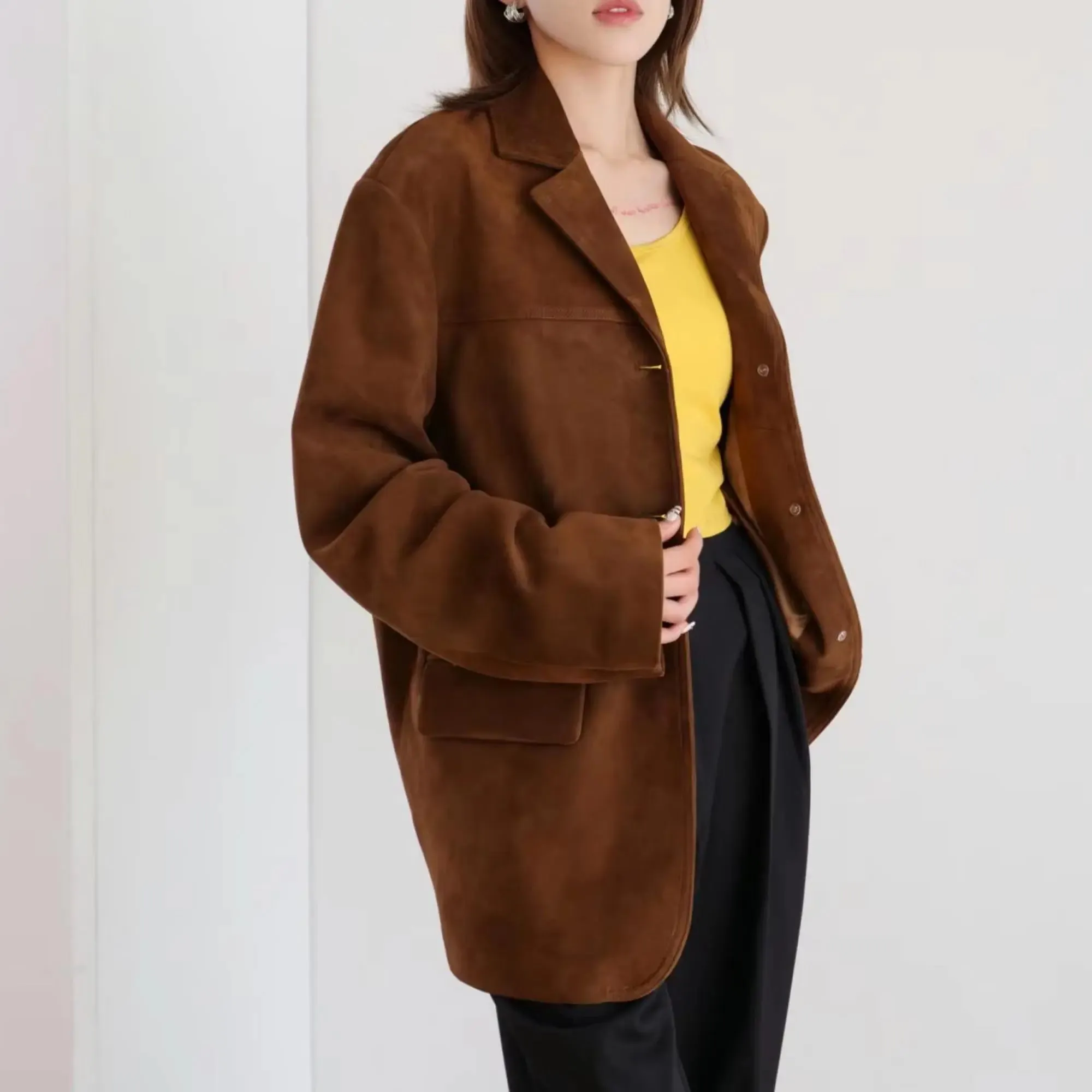 Brown Suede Leather Coat