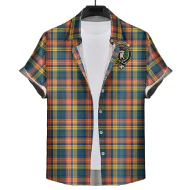 Buchanan Ancient Tartan Short Sleeve Button Down Shirt with Family Crest