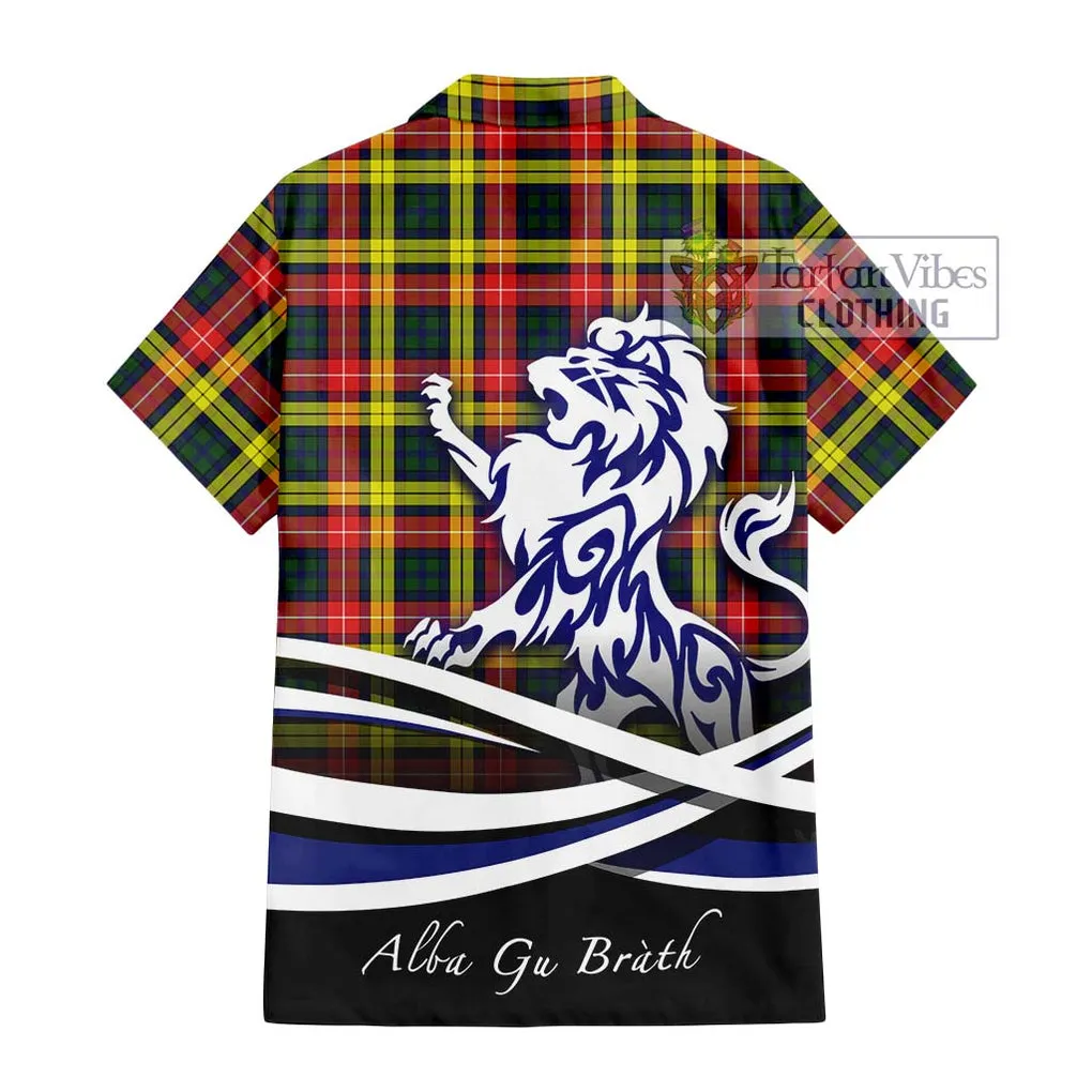 Buchanan Modern Tartan Short Sleeve Button Shirt with Alba Gu Brath Regal Lion Emblem