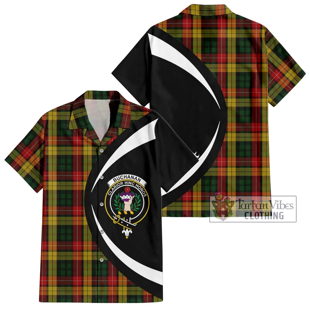 Buchanan Tartan Short Sleeve Button Up with Family Crest Circle Style