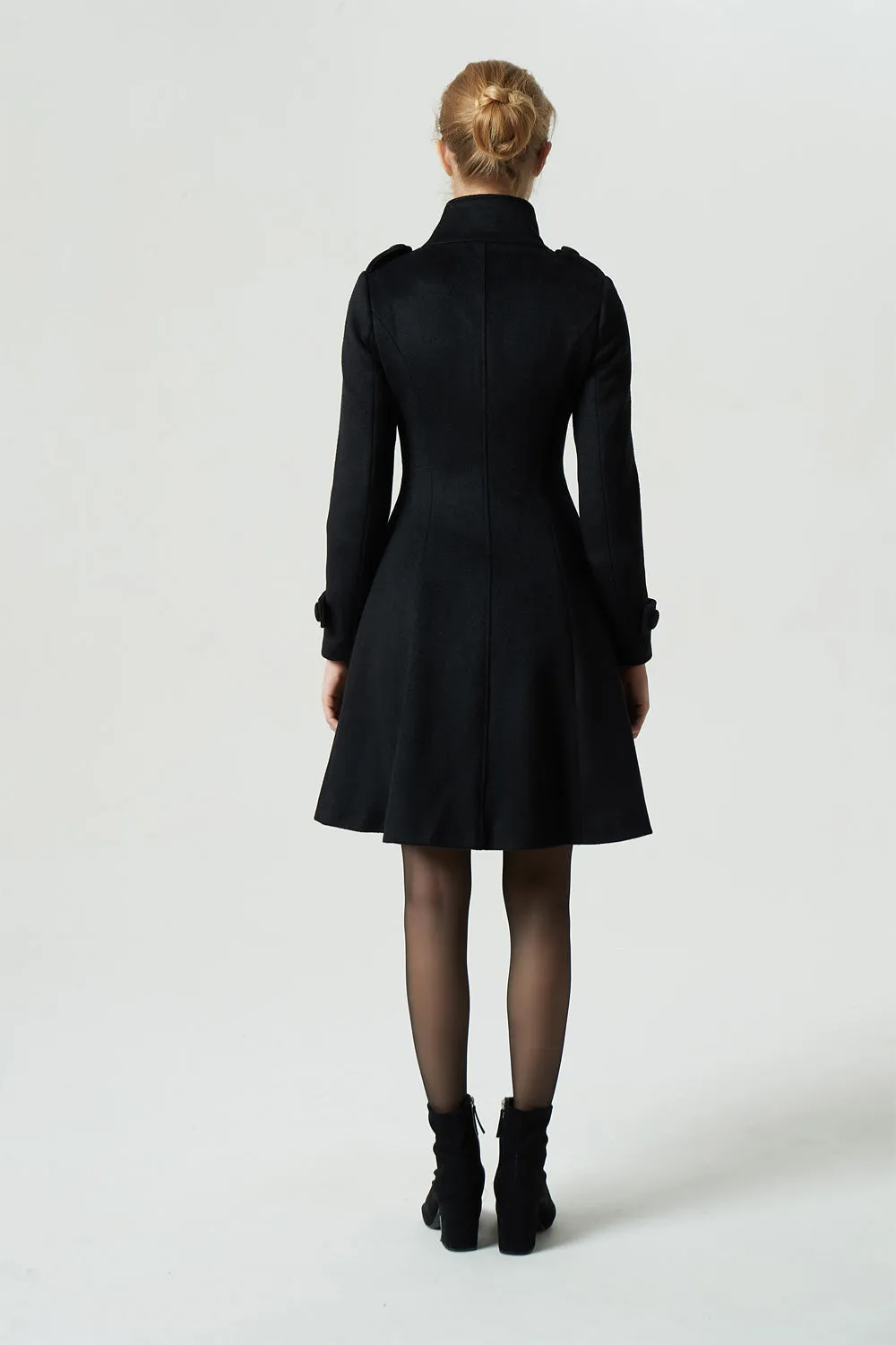 buttoned black wool coat for women 1957