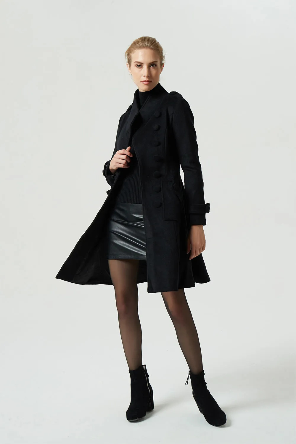 buttoned black wool coat for women 1957