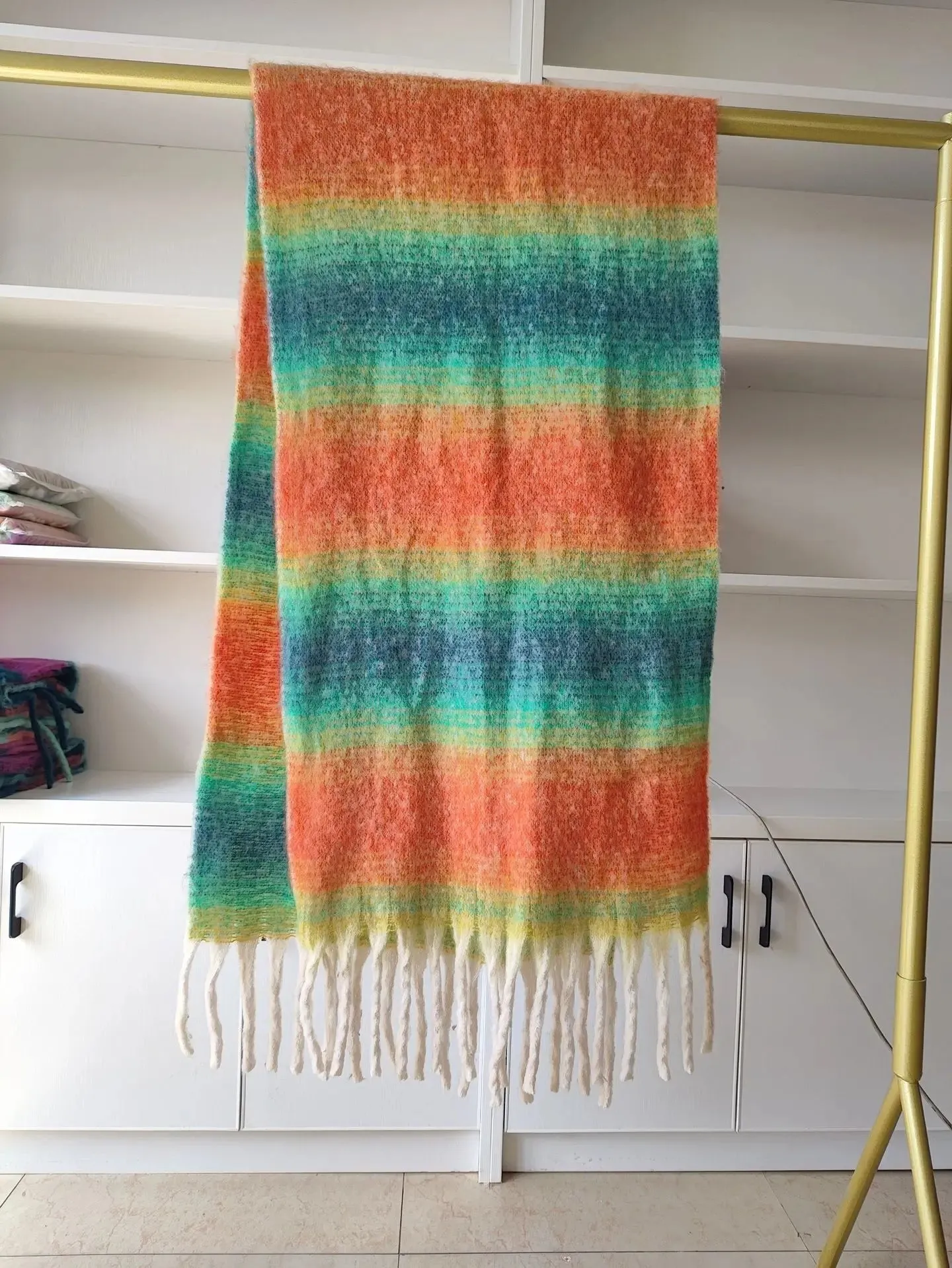 Cashmere Color Block Tassel Muffler Scarf