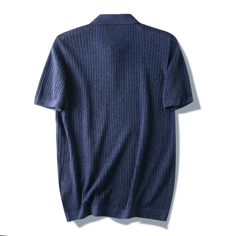 Cashmere   cotton! Italian single men's thin hollowed-out knitted short-sleeved Polo shirt summer