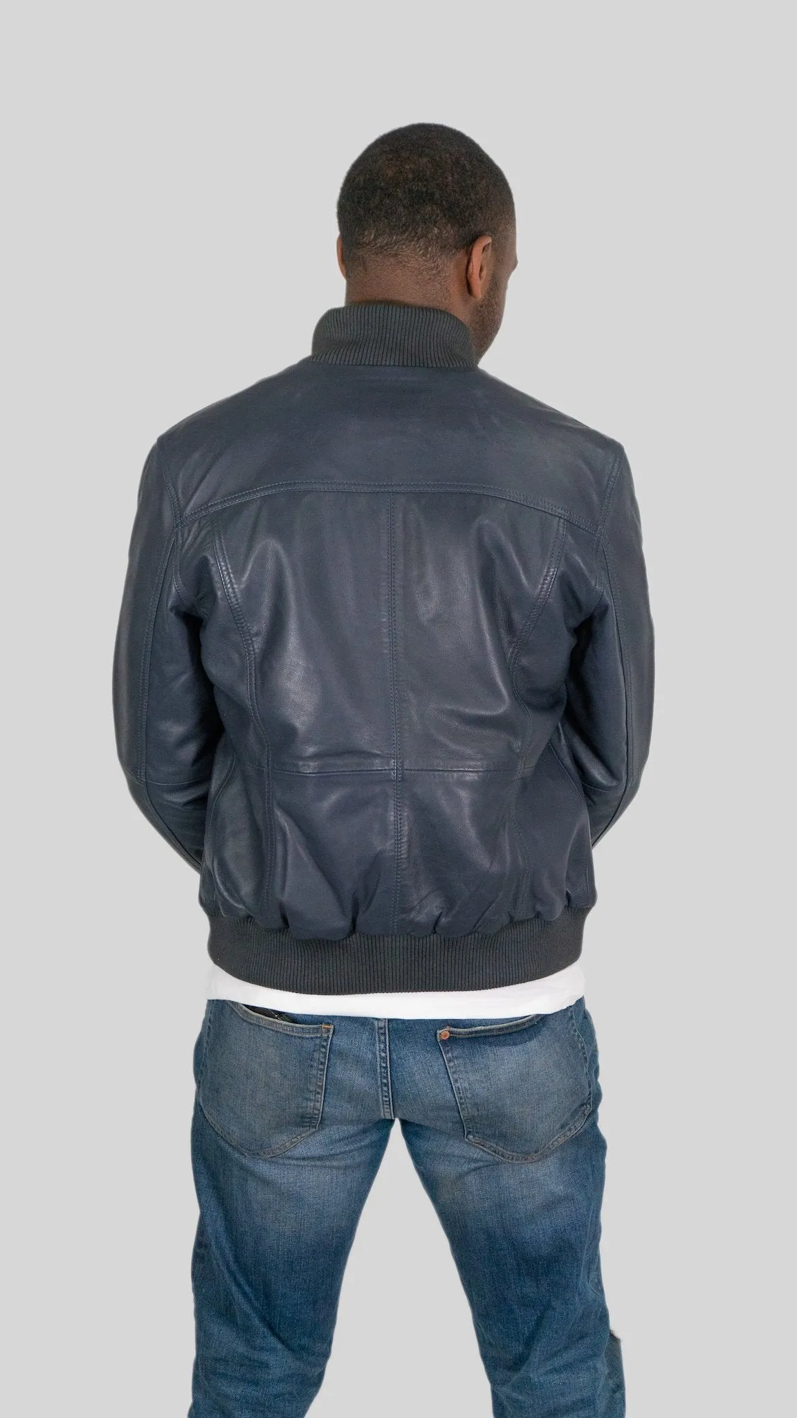 Ceduna Mens Leather Bomber Jacket Spring Blue