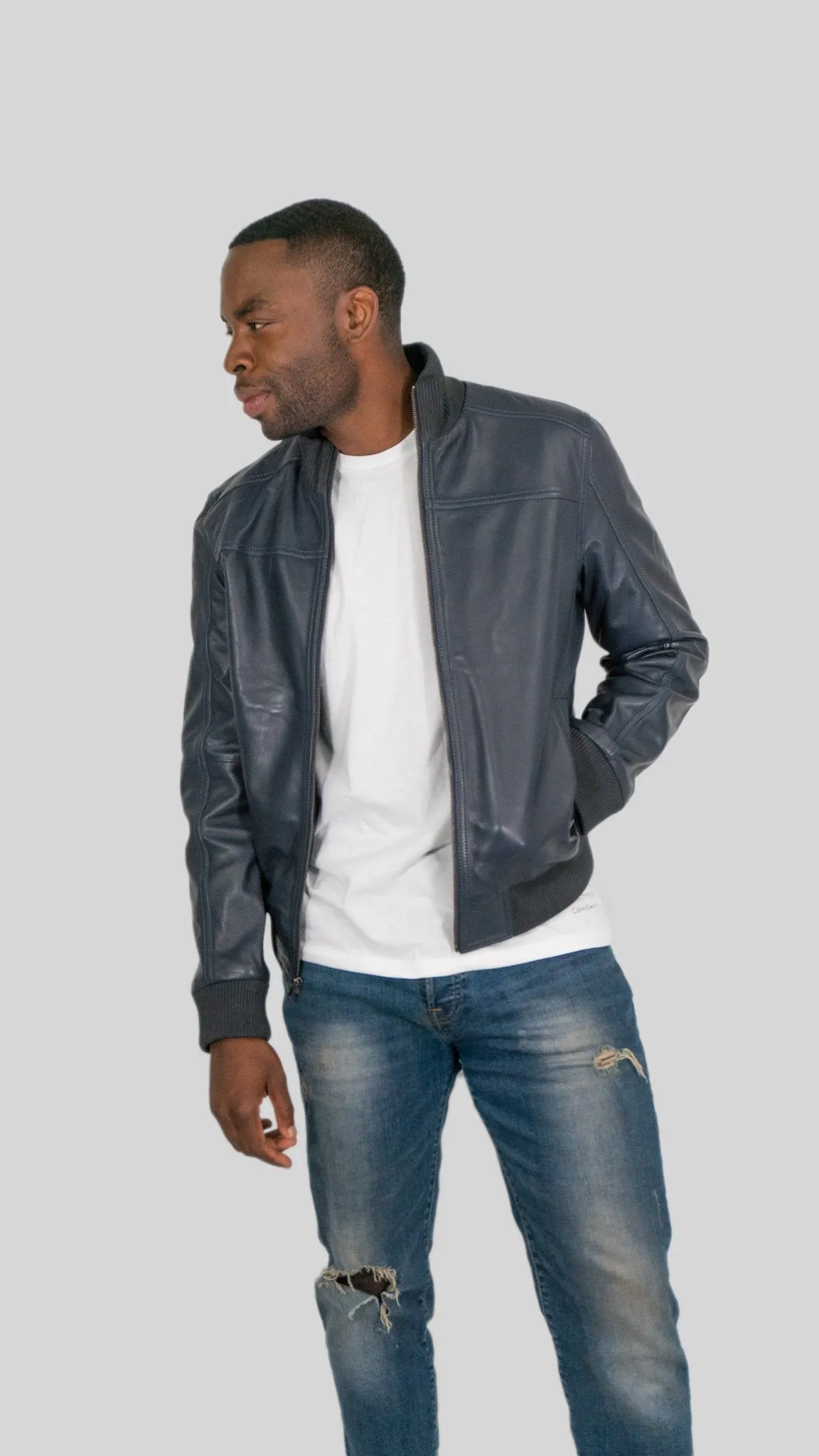 Ceduna Mens Leather Bomber Jacket Spring Blue