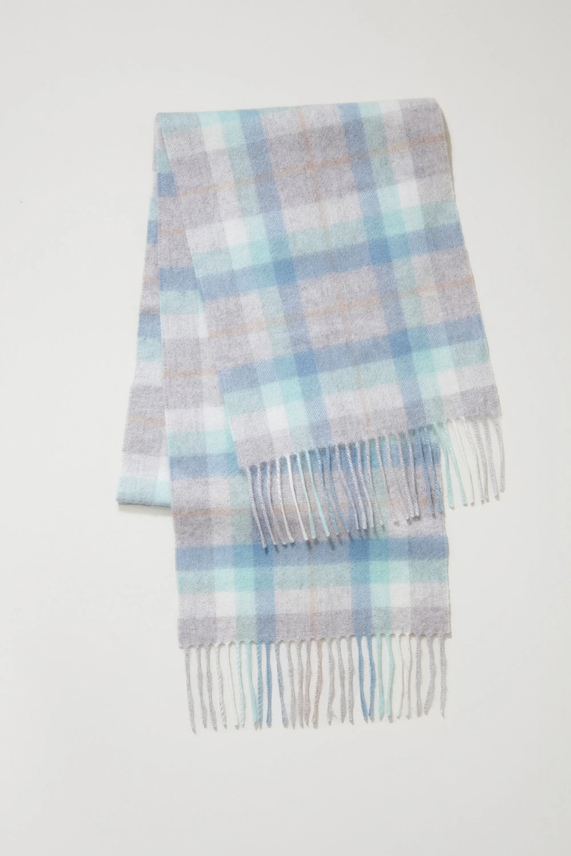 Contemporary Check Cashmere Scarf - Aqua