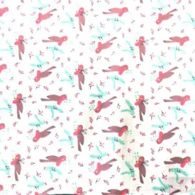 Cotton Blends Polycotton Prints Christmas Holly Robin on ivory