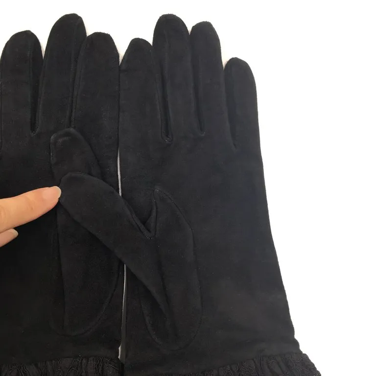 Dior Black Suede and Lace Blouson Elbow Length Glove