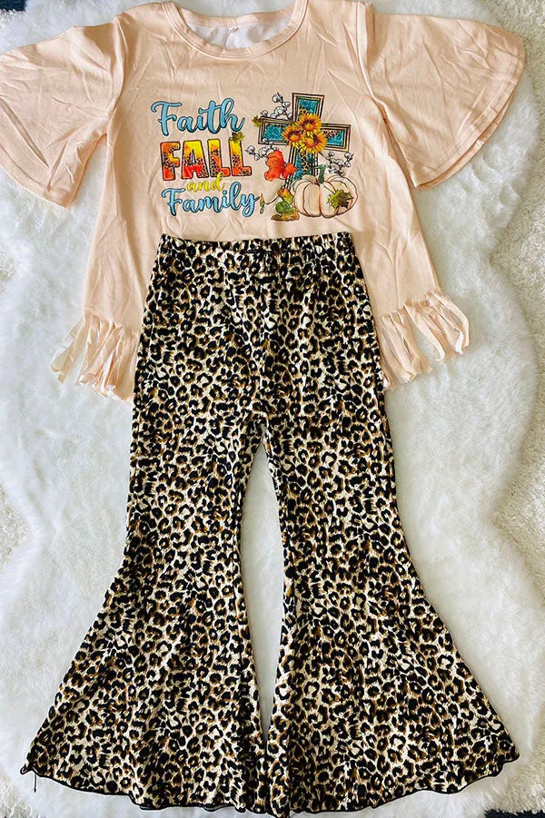 DLH2661 Wholesale leopard prints bell bottom girls pant