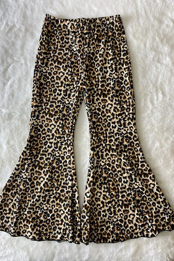 DLH2661 Wholesale leopard prints bell bottom girls pant