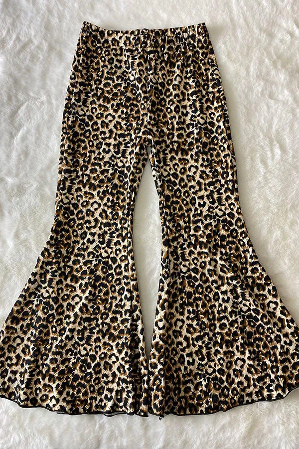 DLH2661 Wholesale leopard prints bell bottom girls pant