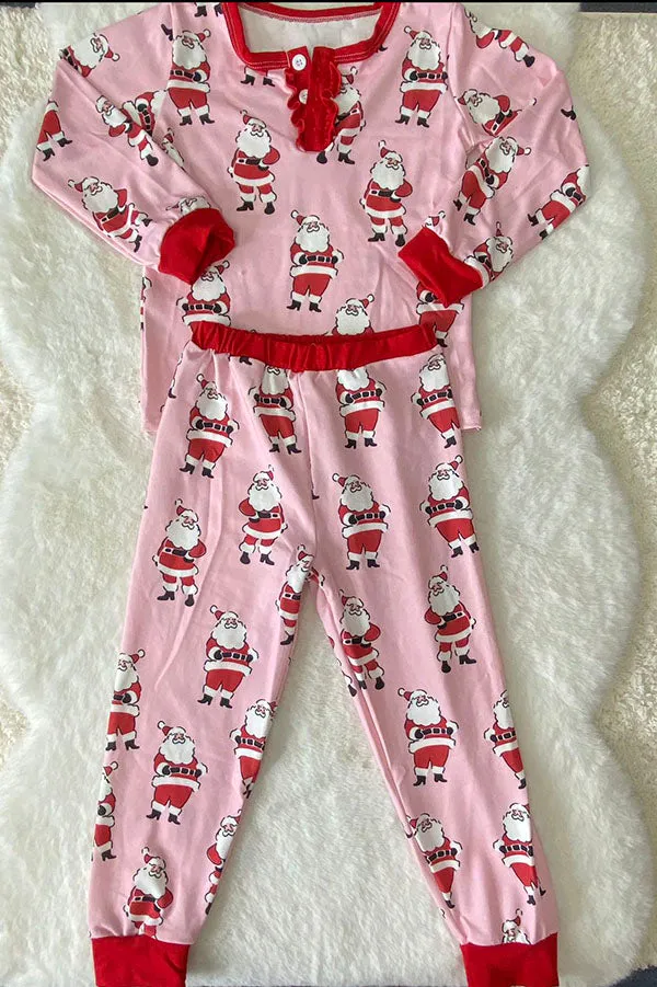 DLH2811 Christmas santa prints long sleeve 2pc girls pajamas sets