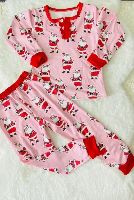 DLH2811 Christmas santa prints long sleeve 2pc girls pajamas sets