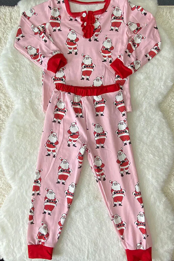 DLH2811 Christmas santa prints long sleeve 2pc girls pajamas sets