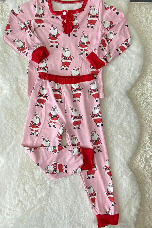 DLH2811 Christmas santa prints long sleeve 2pc girls pajamas sets