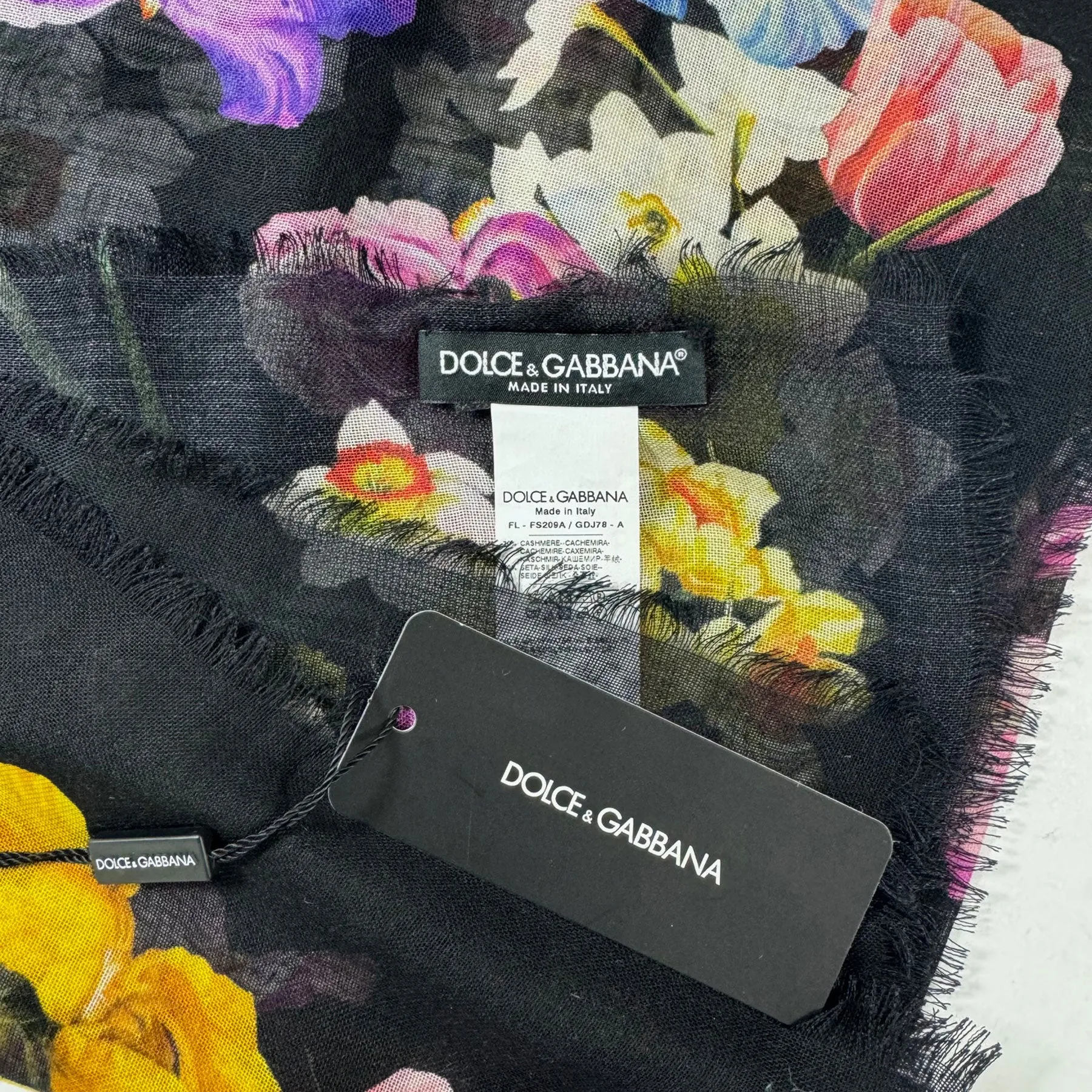 Dolce & Gabbana Scarf Black Floral Extra Large Square Cashmere Silk Shawl