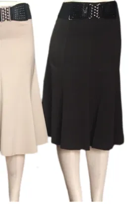 Dressy Mid-Length Skirt with Belt Style 4120 in Black, Beige or Grey