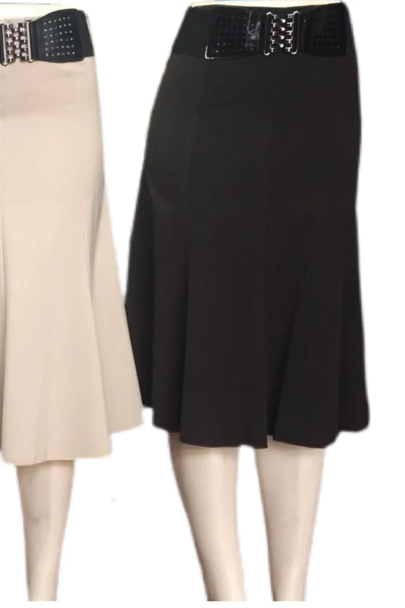 Dressy Mid-Length Skirt with Belt Style 4120 in Black, Beige or Grey