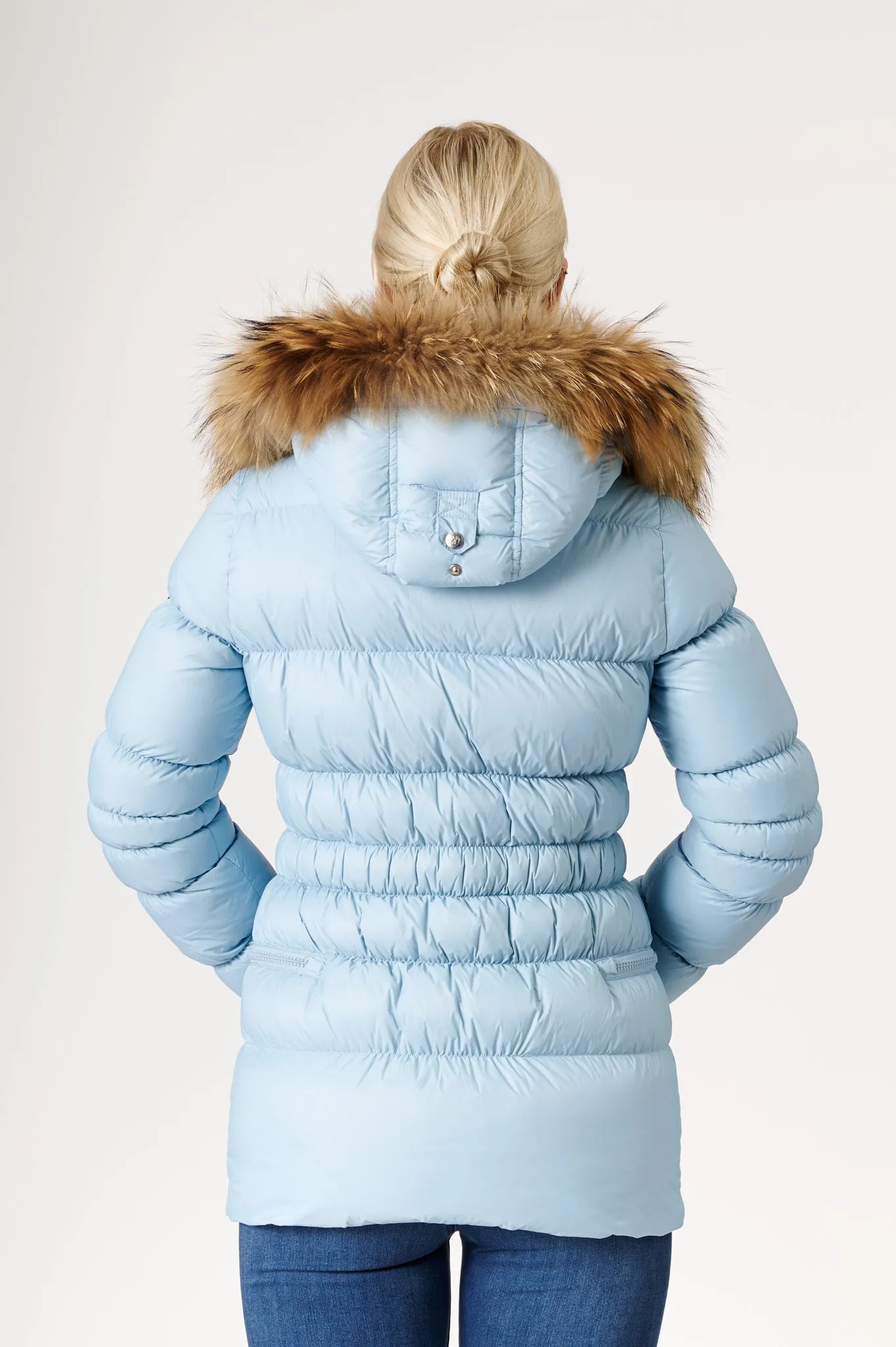 Earth Spirit Long Down Jacket | Light Denim