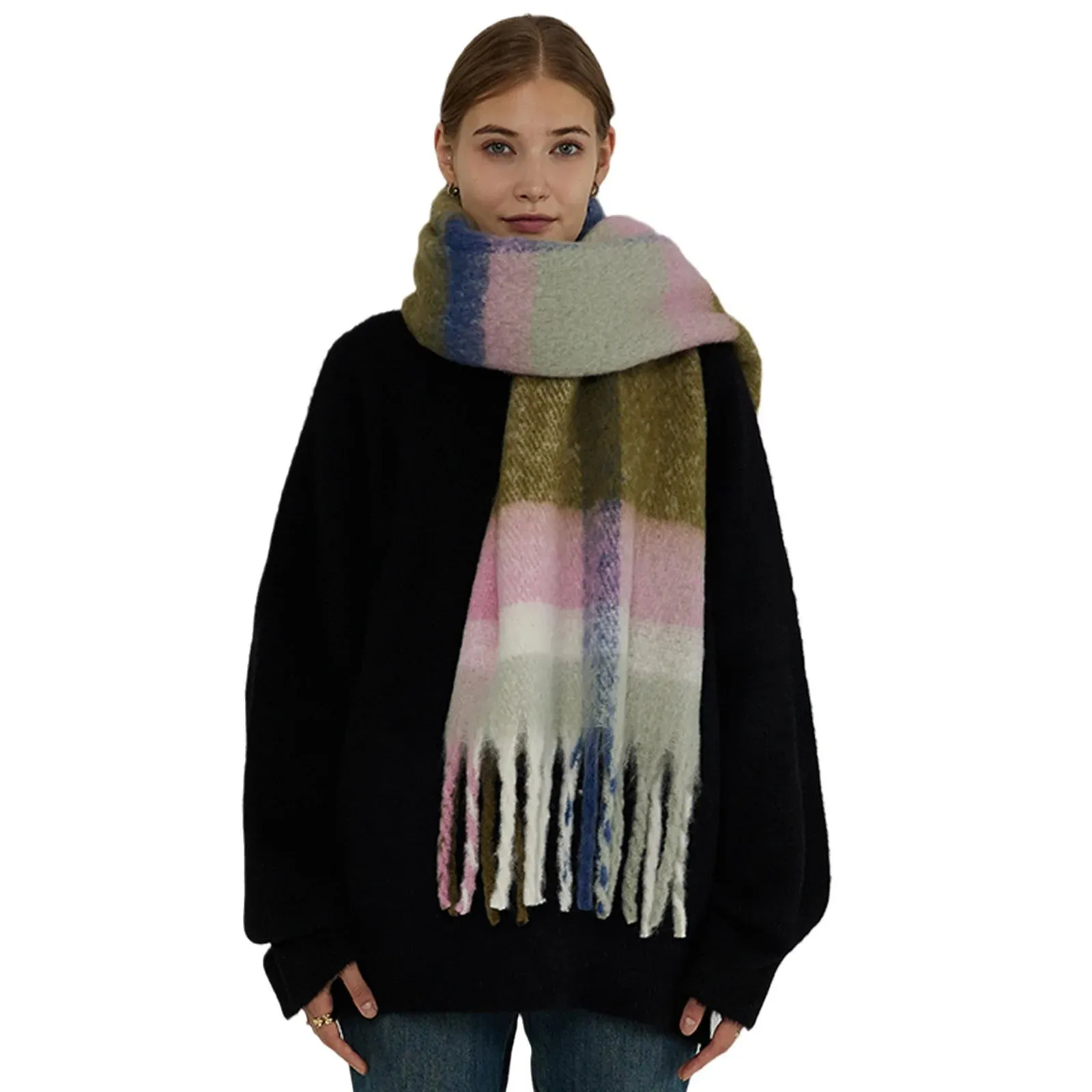 Elegant Minimalist Thickened Shawl Neck Scarves Autumn Winter Imitation Cashmere Scarf