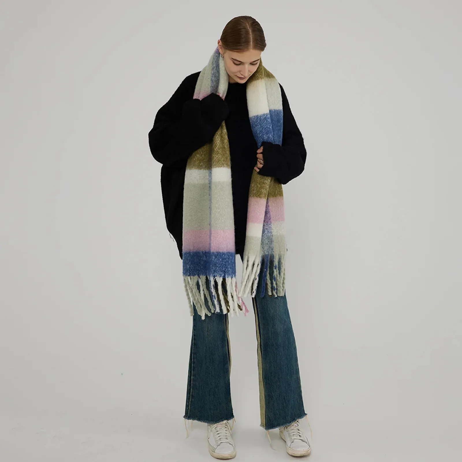 Elegant Minimalist Thickened Shawl Neck Scarves Autumn Winter Imitation Cashmere Scarf