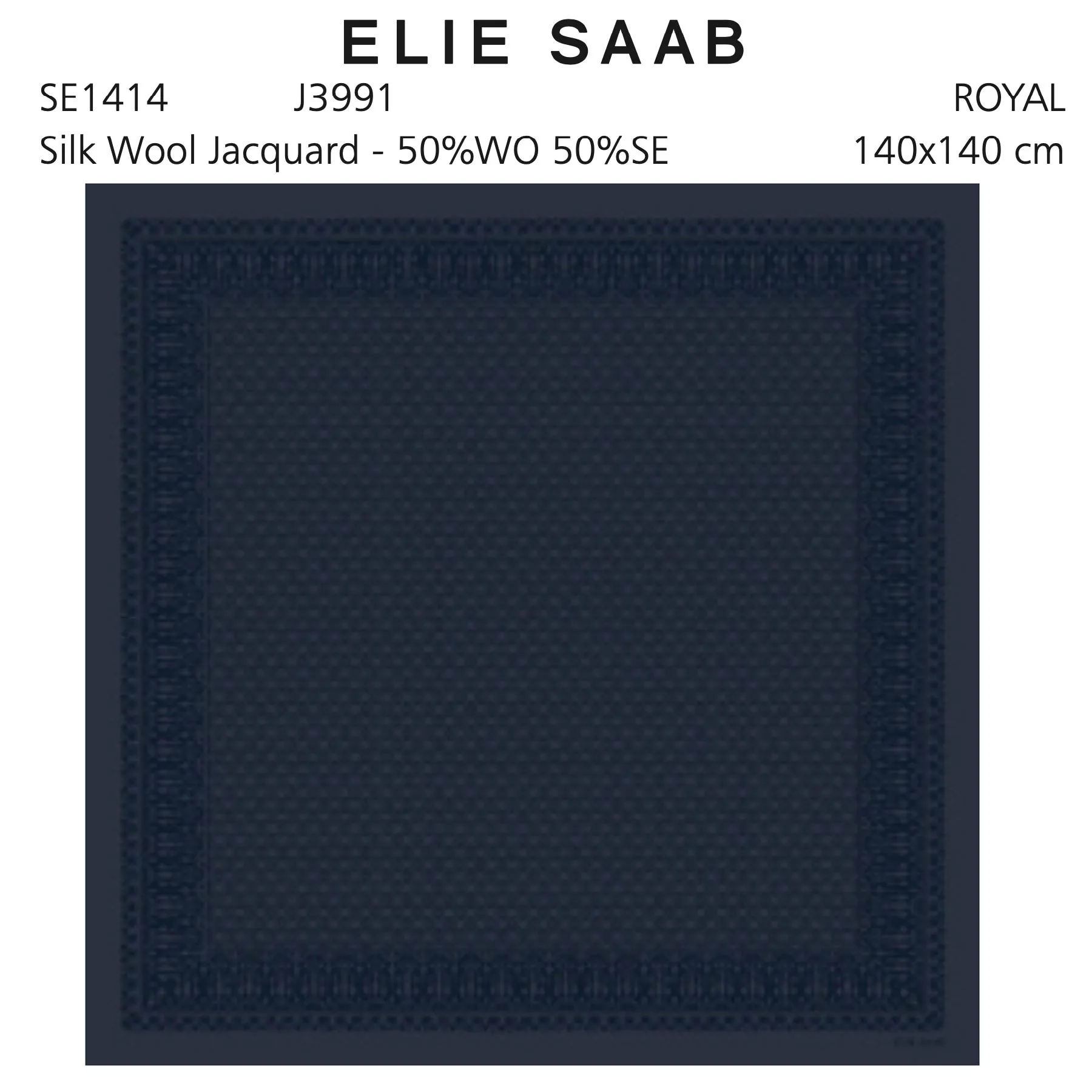 Elie Saab Scarf Navy Royal Design - Extra Large 55 Inch Square Wool Silk Wrap - SALE